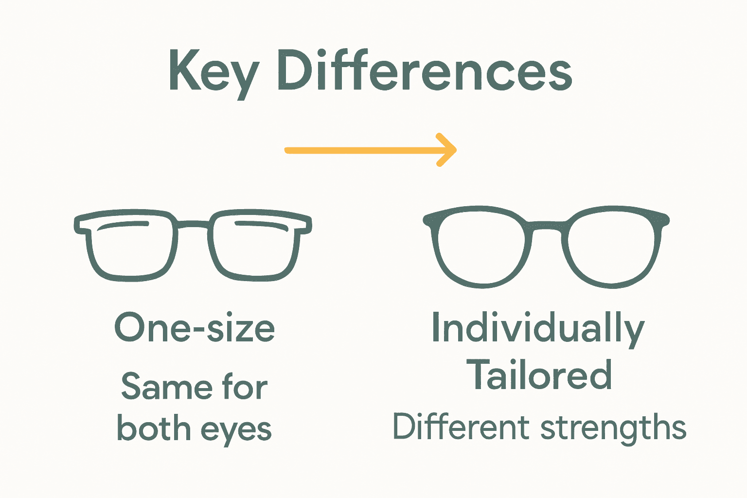 Infographic comparing over-the-counter and custom prescription reading glasses.