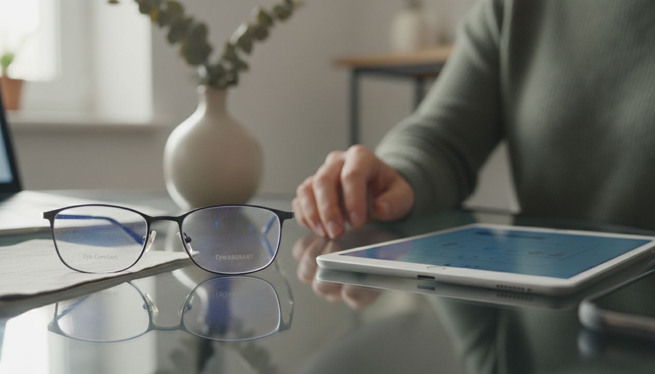 Blue light filtering glasses near screens