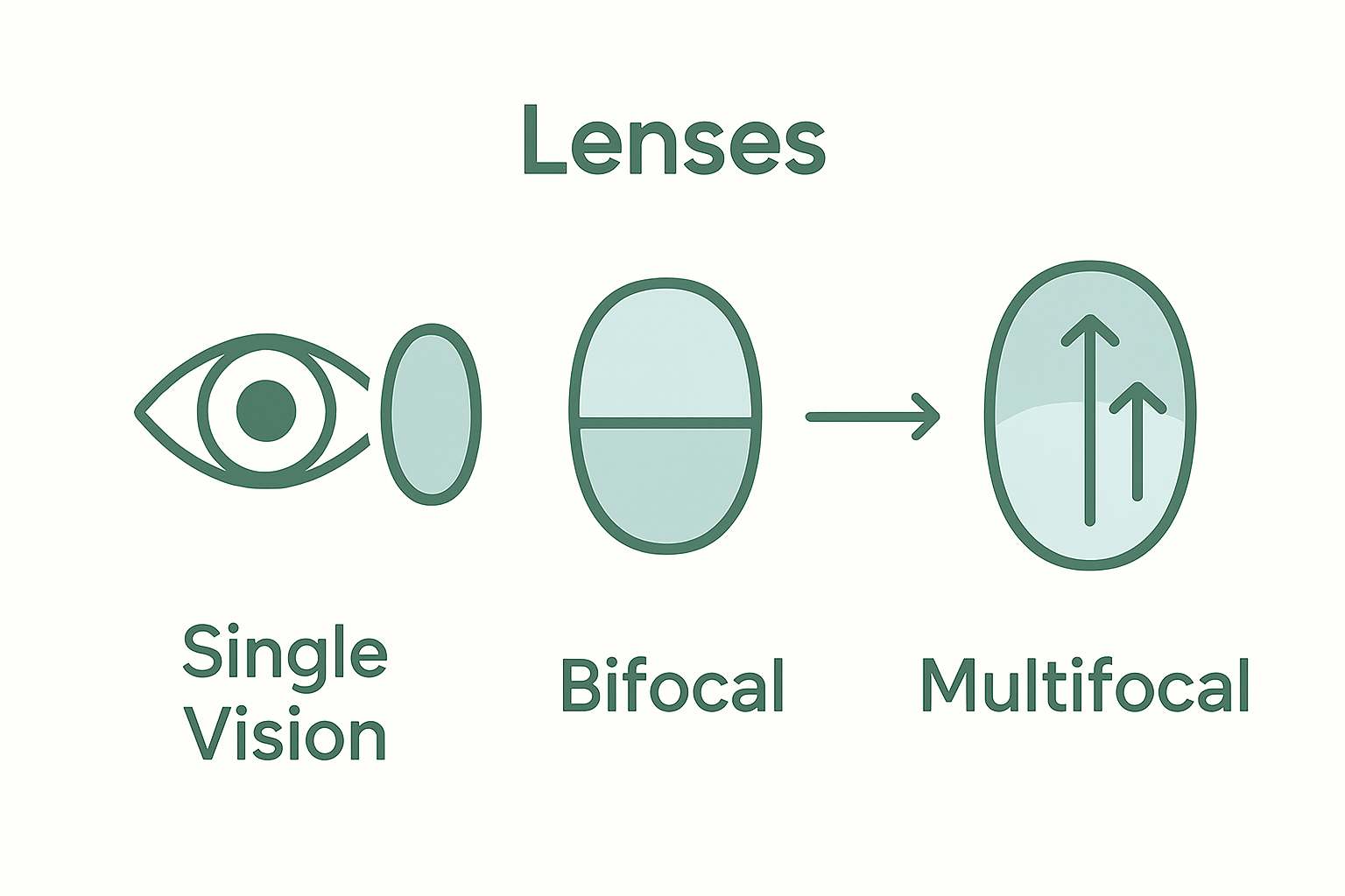 Infographic comparing single, bifocal, and multifocal lenses