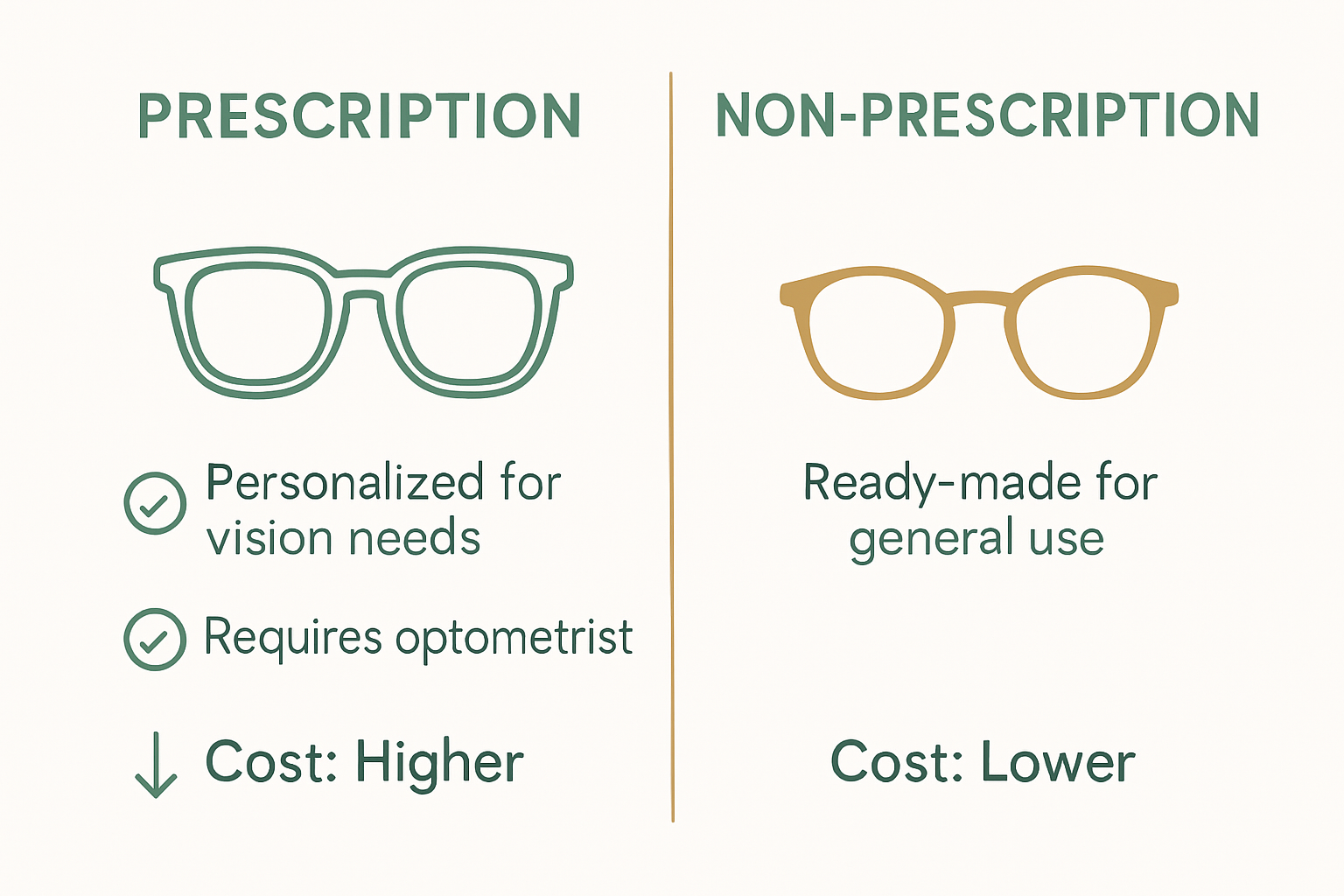 Infographic comparing prescription versus non-prescription glasses