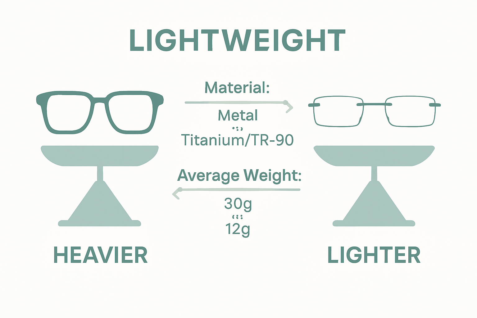 Infographic comparing heavy versus lightweight glasses frames