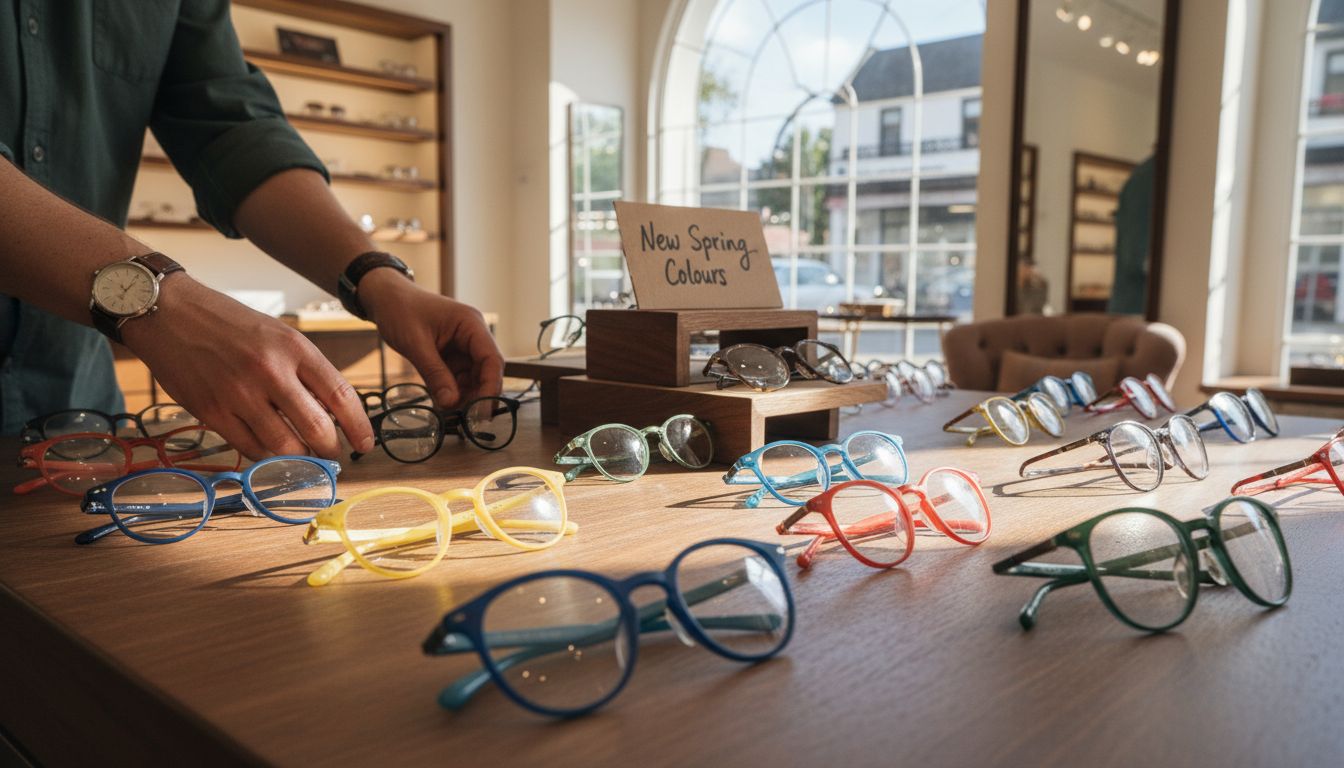 Selection of colourful reading glasses in shop