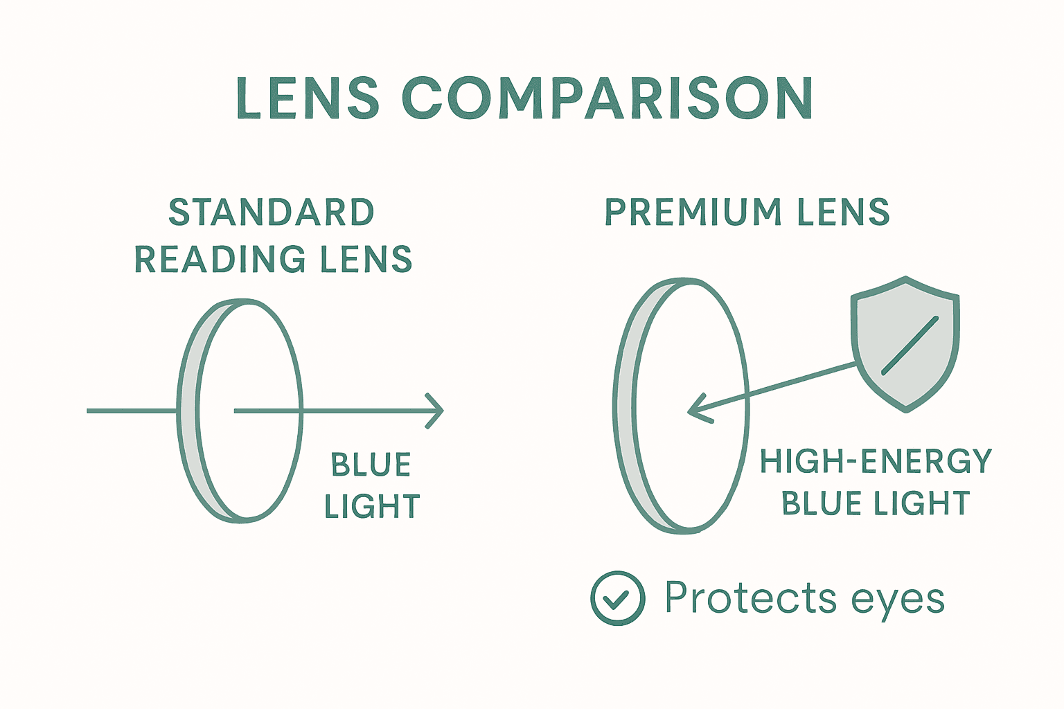 Infographic comparing standard vs. premium blue light lenses