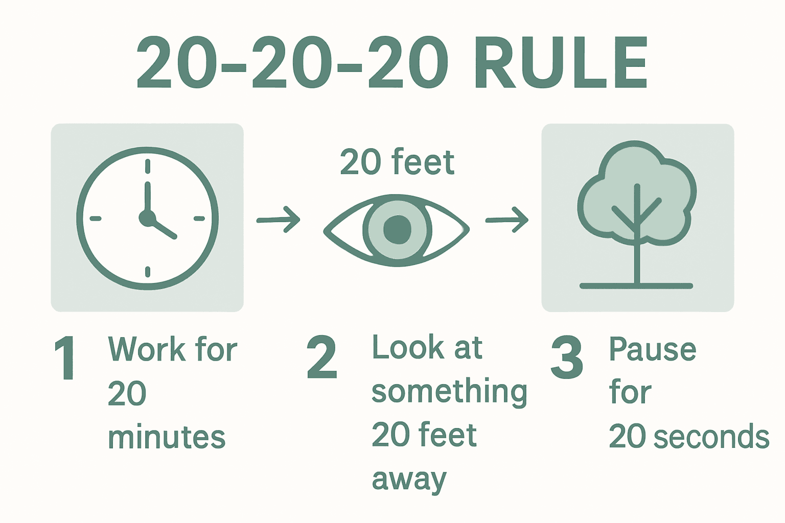 Infographic showing 20-20-20 rule steps