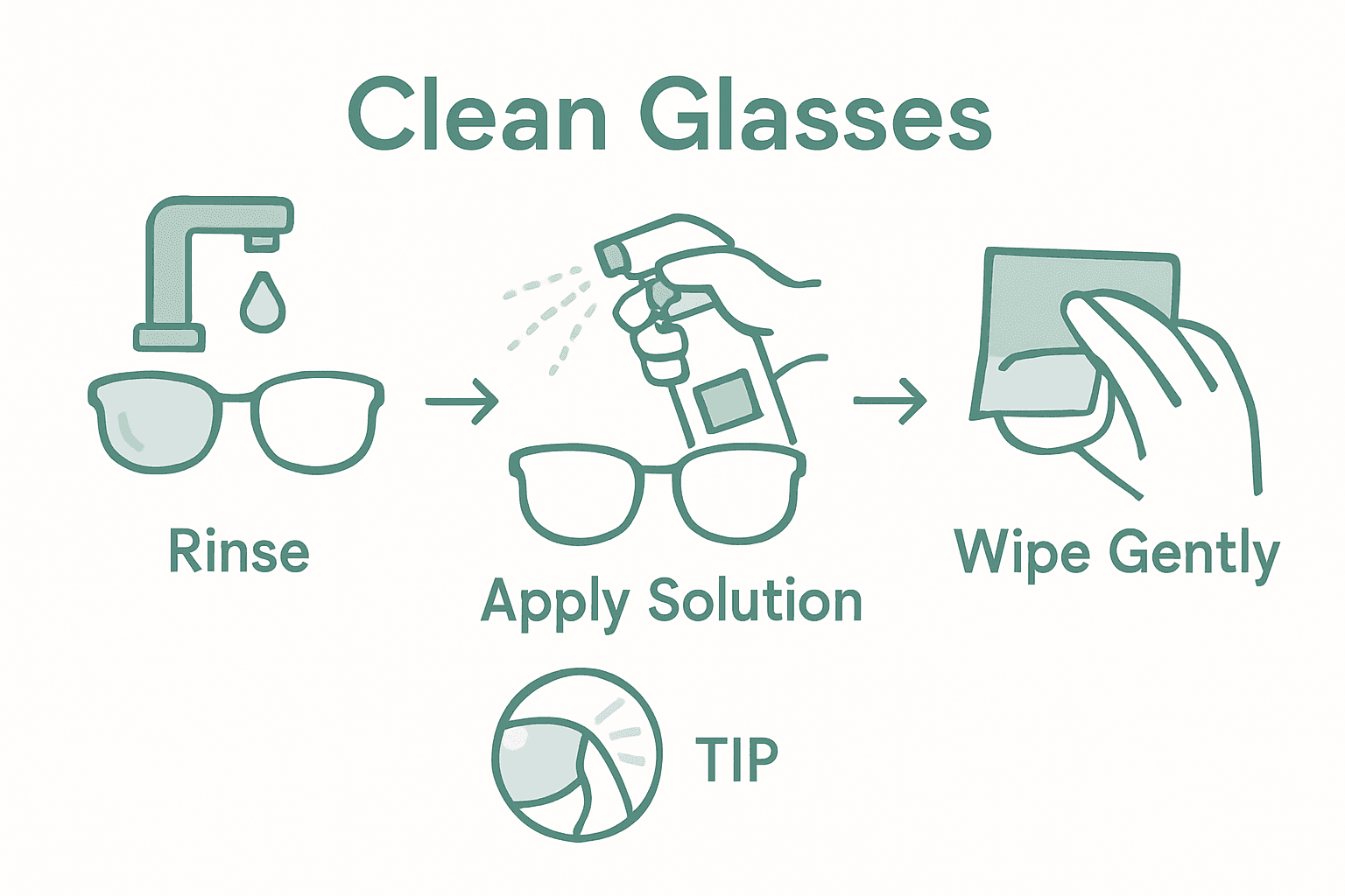 Step-by-step reading glasses cleaning infographic