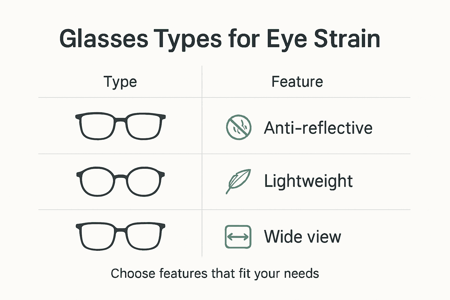 Infographic comparing glasses to ease eye strain