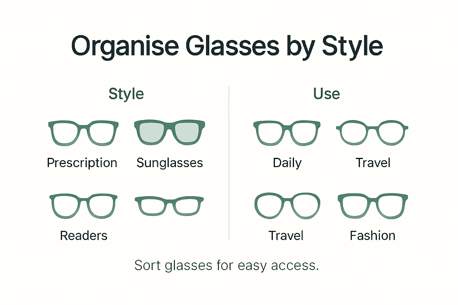 Infographic organizing glasses by style and use
