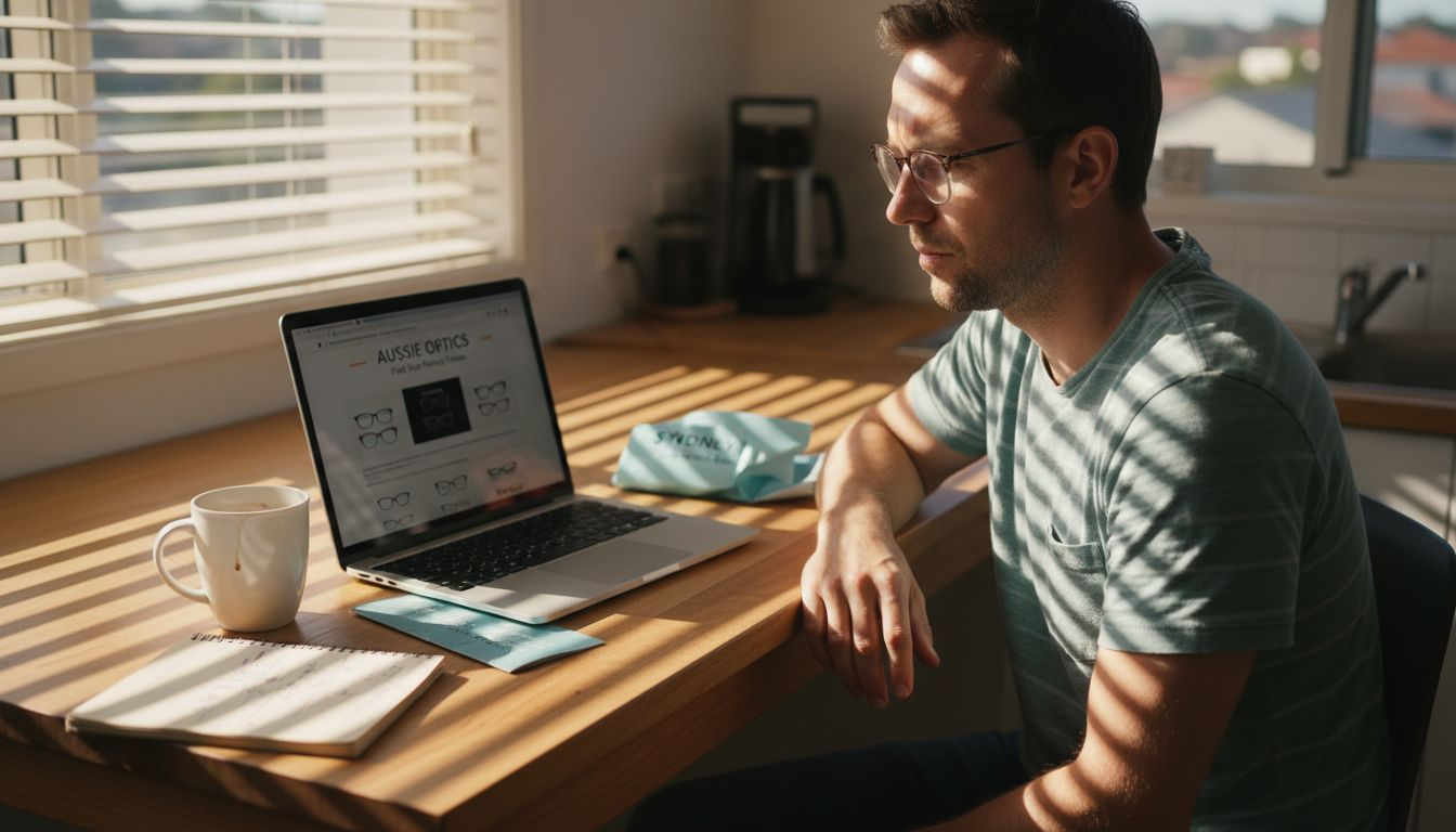 Man online shopping for glasses frames