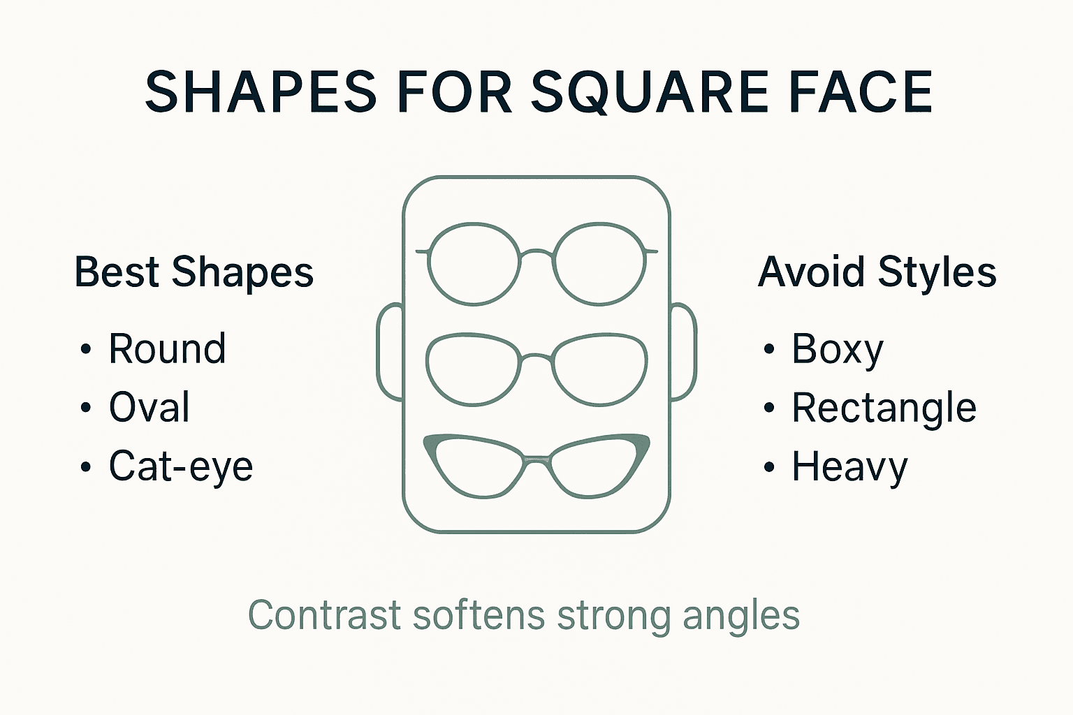 Infographic showing glasses shapes for square faces
