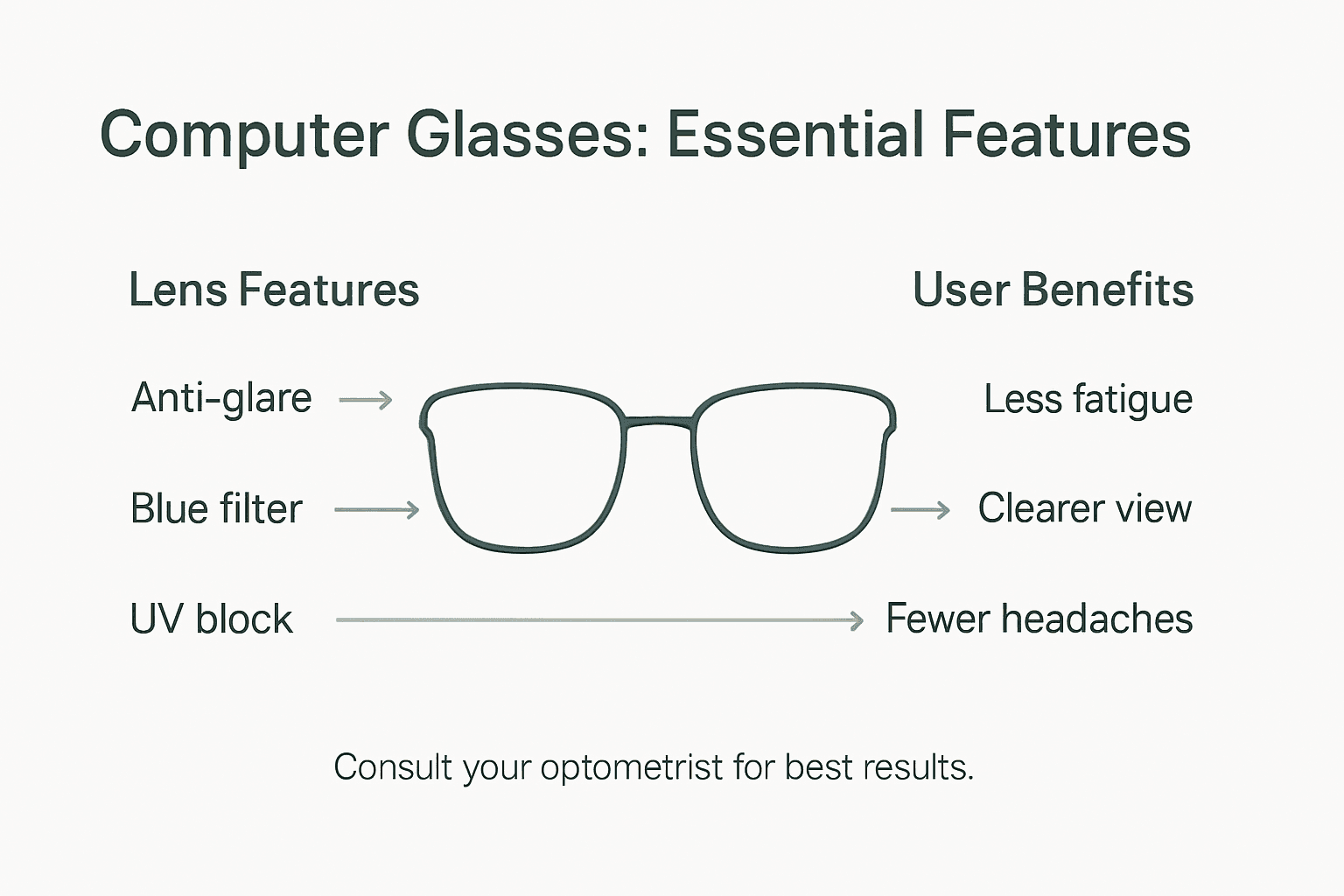 Infographic about glasses lens features for eye strain
