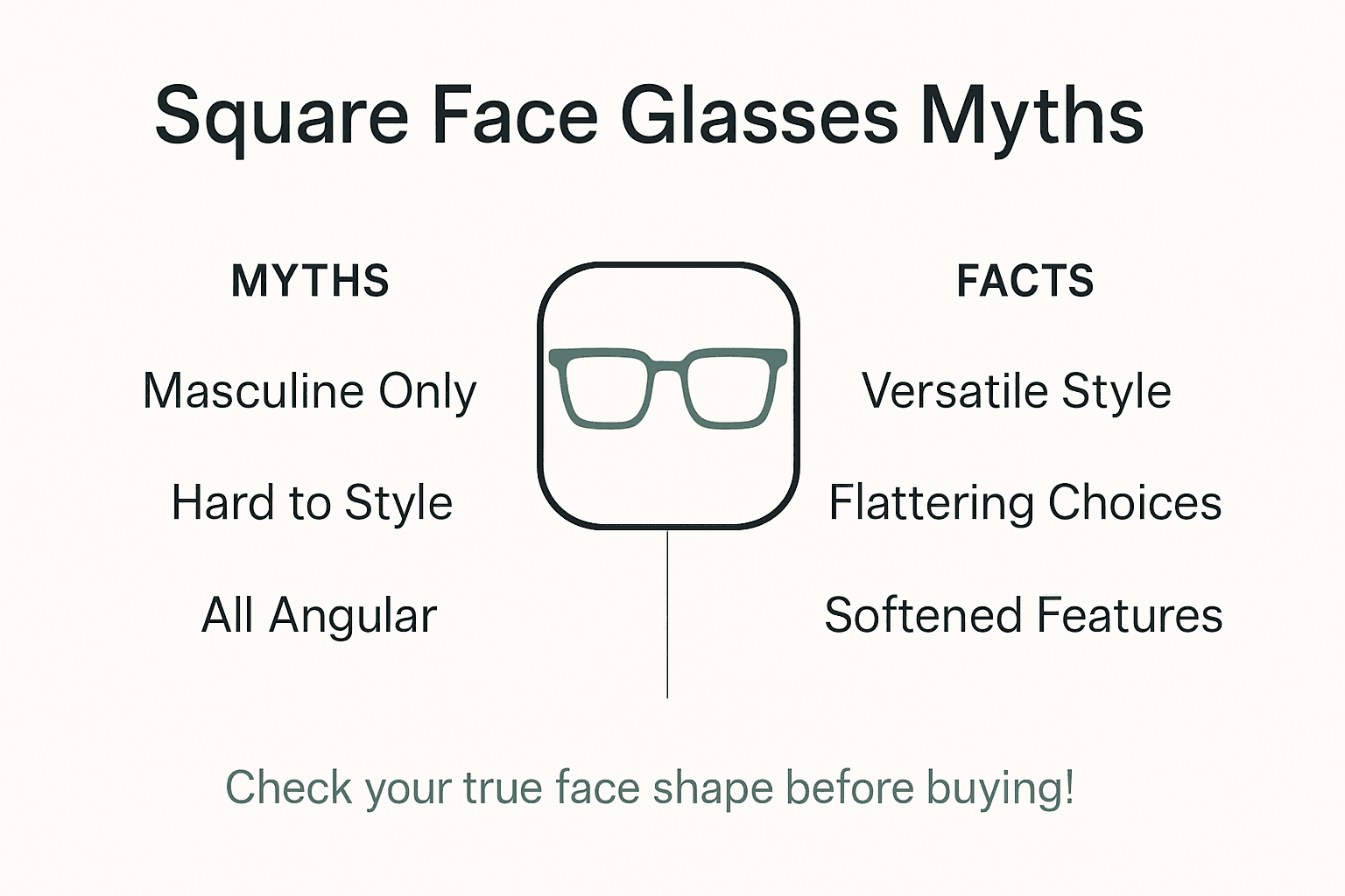 Infographic on myths versus facts about square face glasses