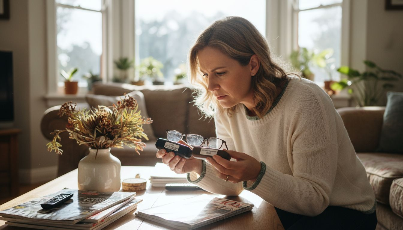 Woman comparing single and progressive lenses