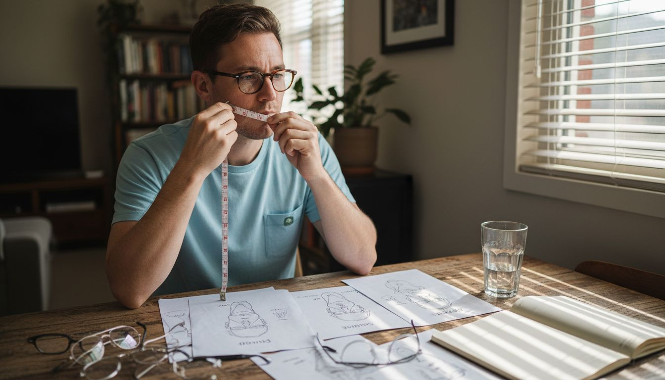 Man measuring face for glasses fit