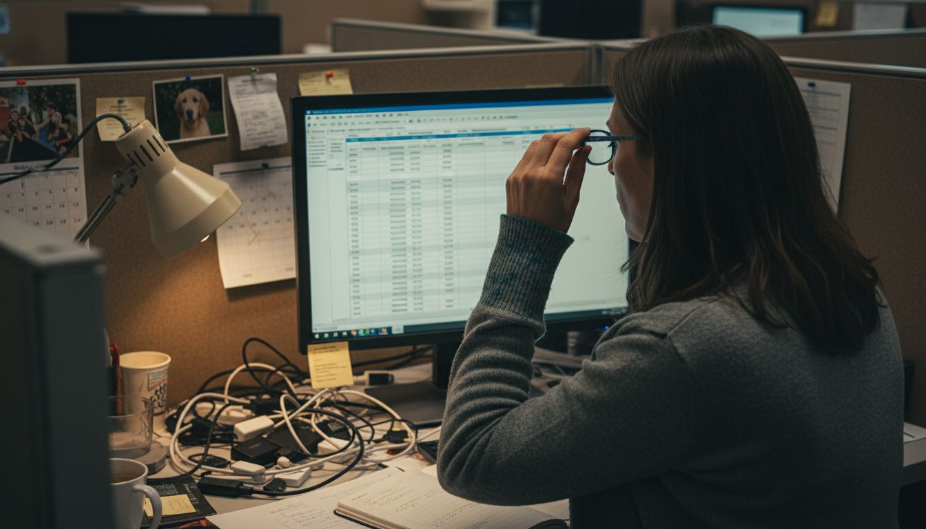 Woman wearing blue light glasses at monitor