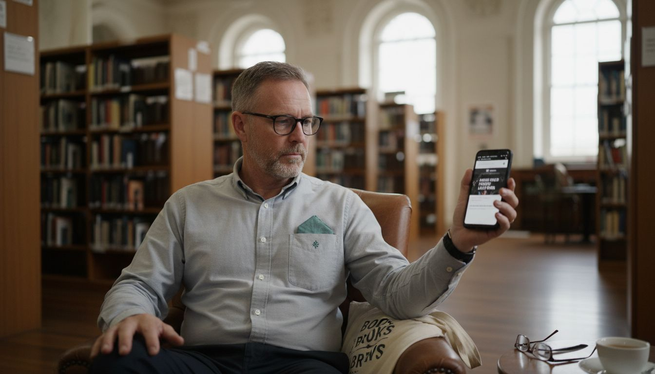 Man using presbyopic glasses to read phone