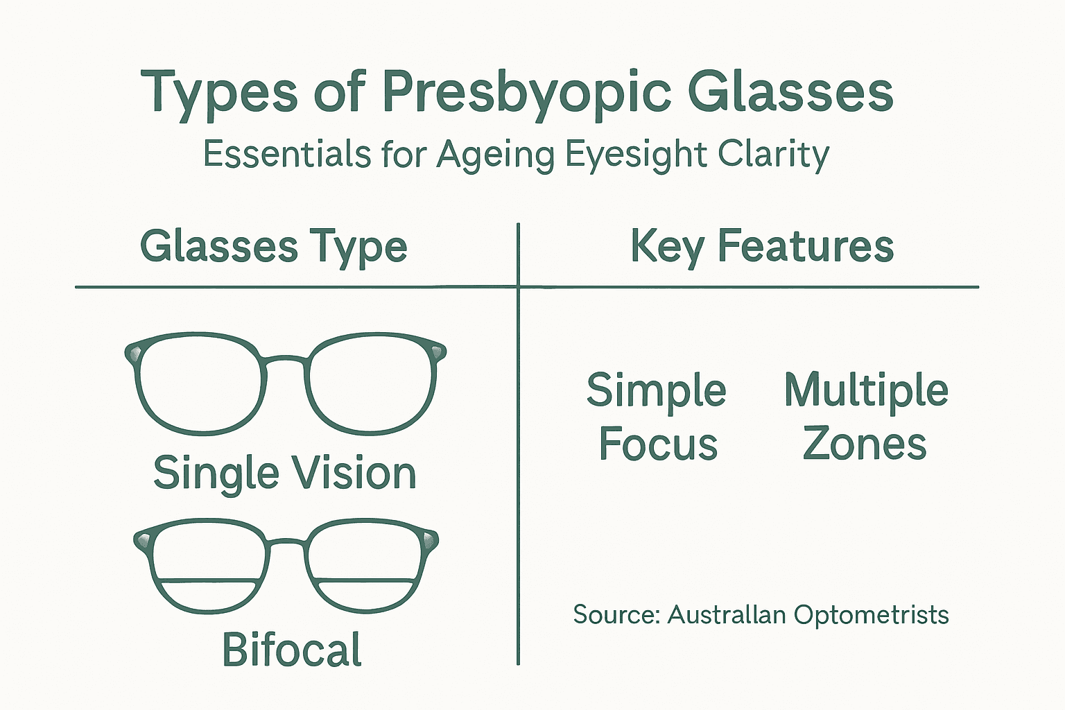 Infographic: types and features of presbyopic glasses