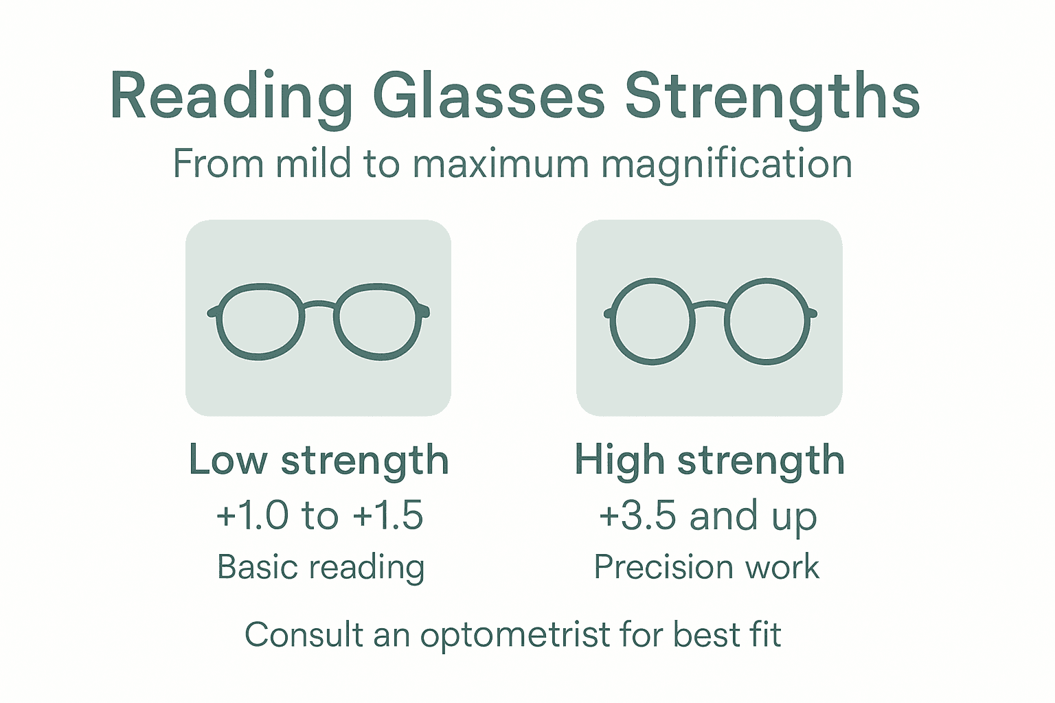 Infographic showing reading glasses strength levels