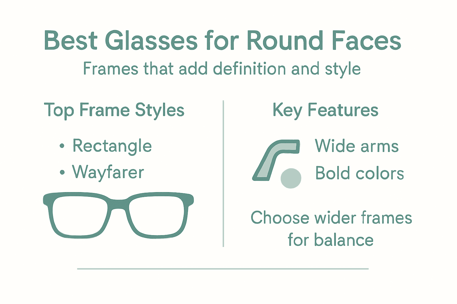 Infographic on ideal glasses shapes for round faces