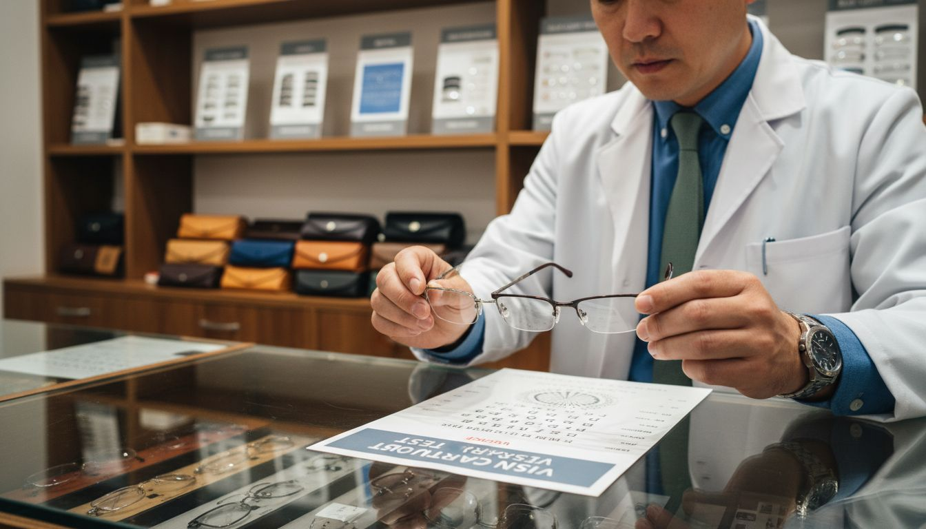 Optician compares bifocal and progressive lenses