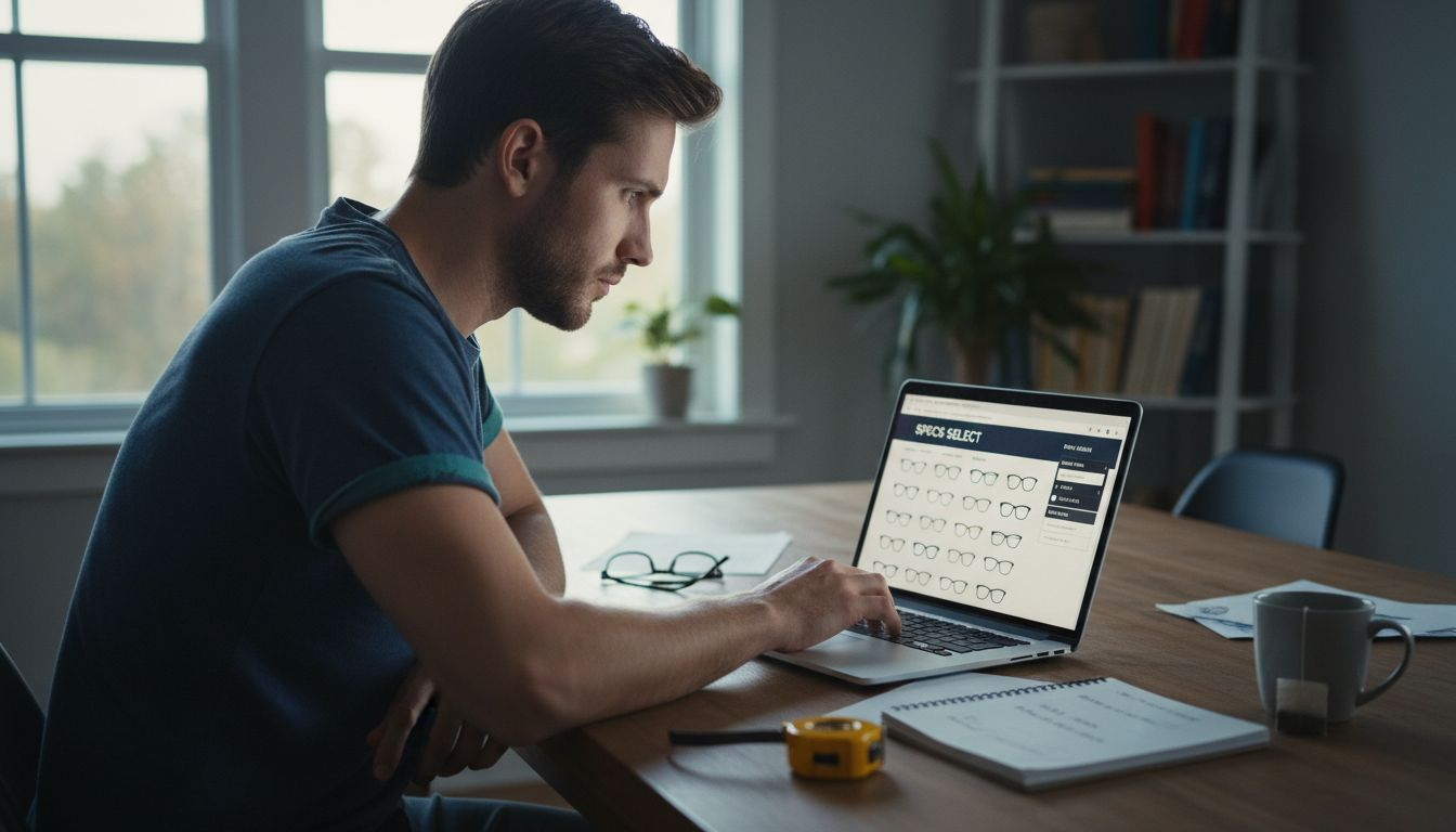 Man examines virtual eyeglass frame options