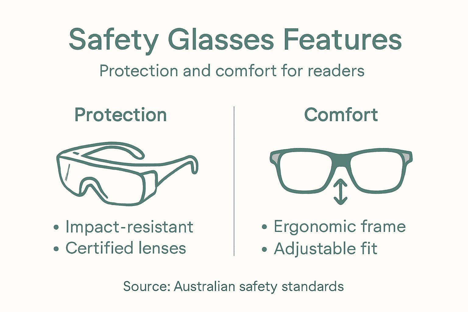 Infographic highlighting safety glasses features