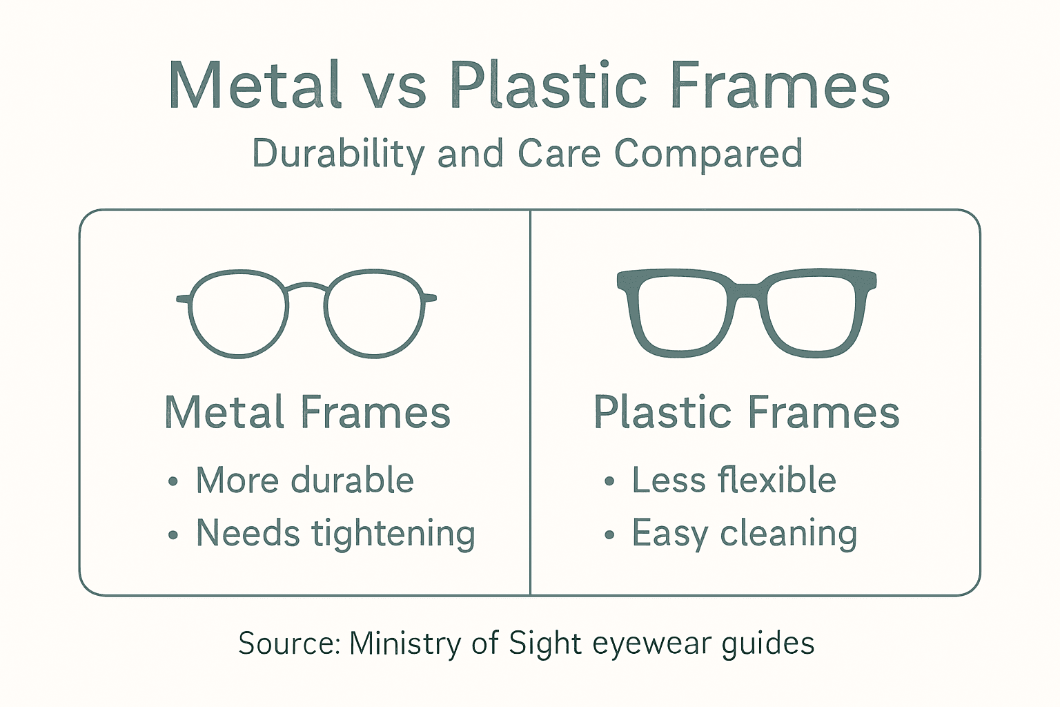 Infographic comparing metal and plastic frame care