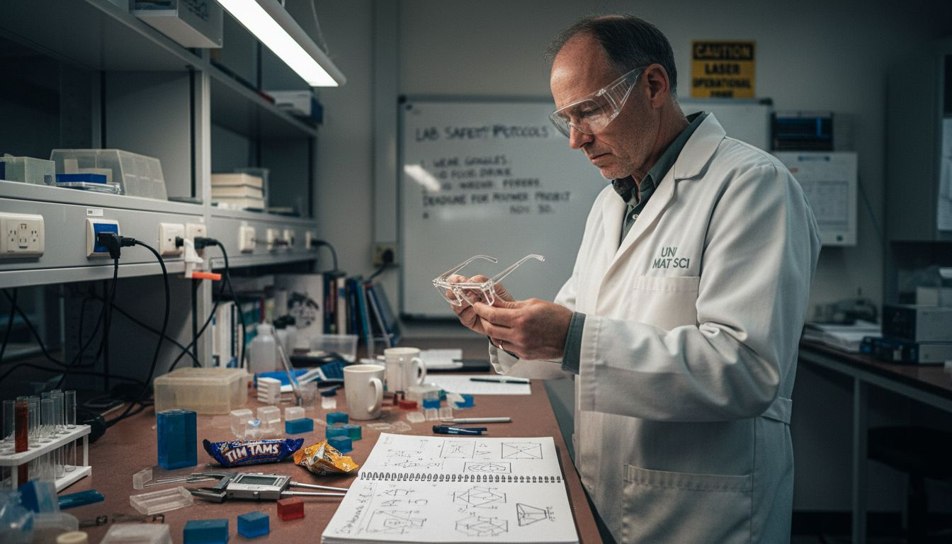 Lab technician inspects new frame designs