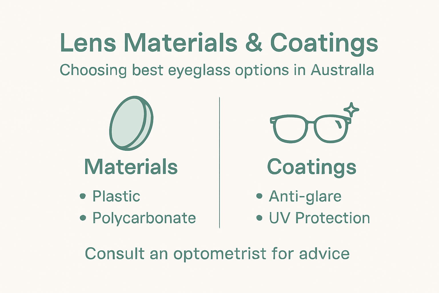 Infographic comparing lens materials and coatings