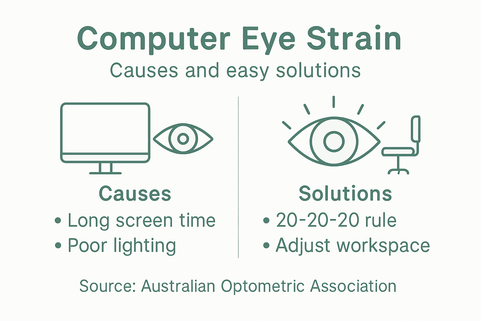 Infographic showing eye strain causes and solutions
