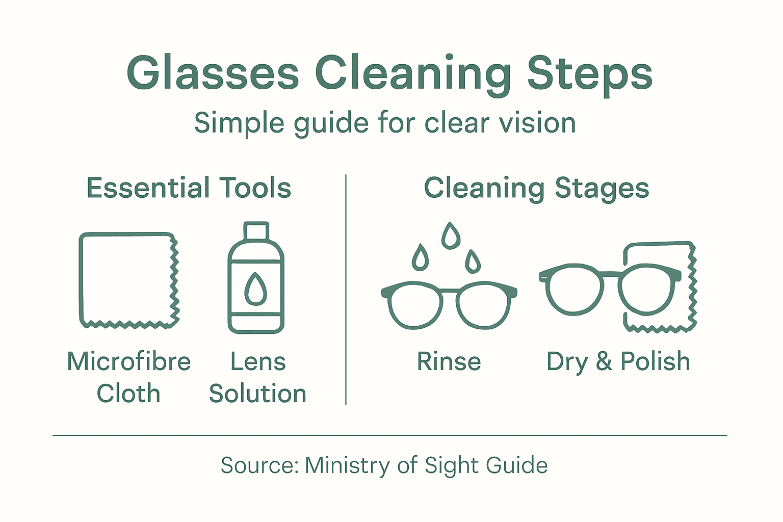 Infographic showing glasses cleaning steps and tools