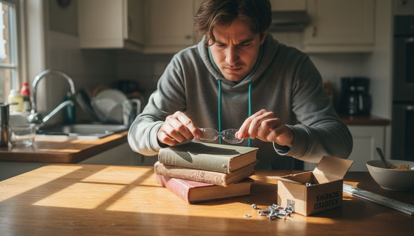 Man testing polycarbonate glasses lens strength