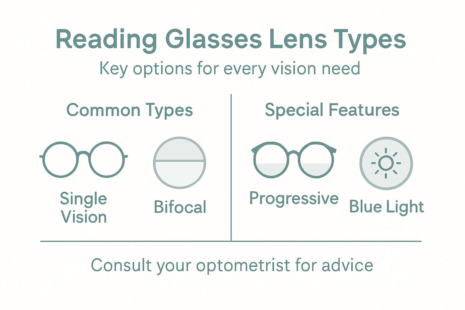 Infographic of reading glasses lens type categories
