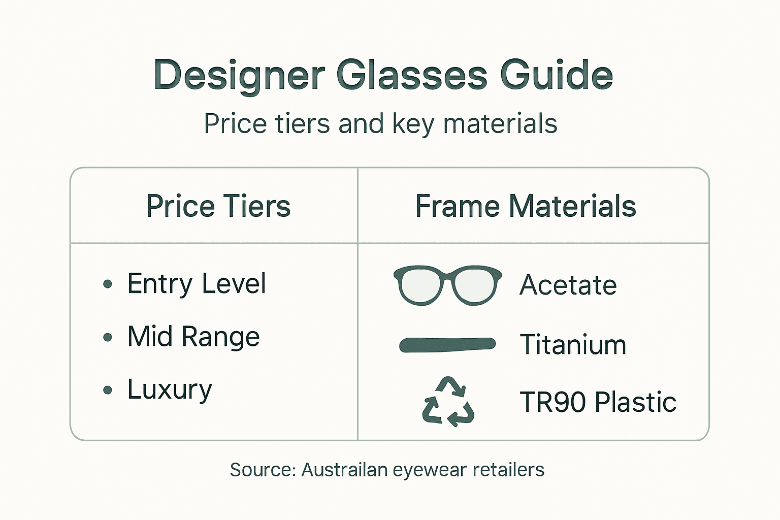 Infographic designer glasses prices and materials