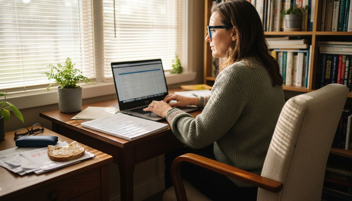 Woman using prescription blue light glasses at laptop