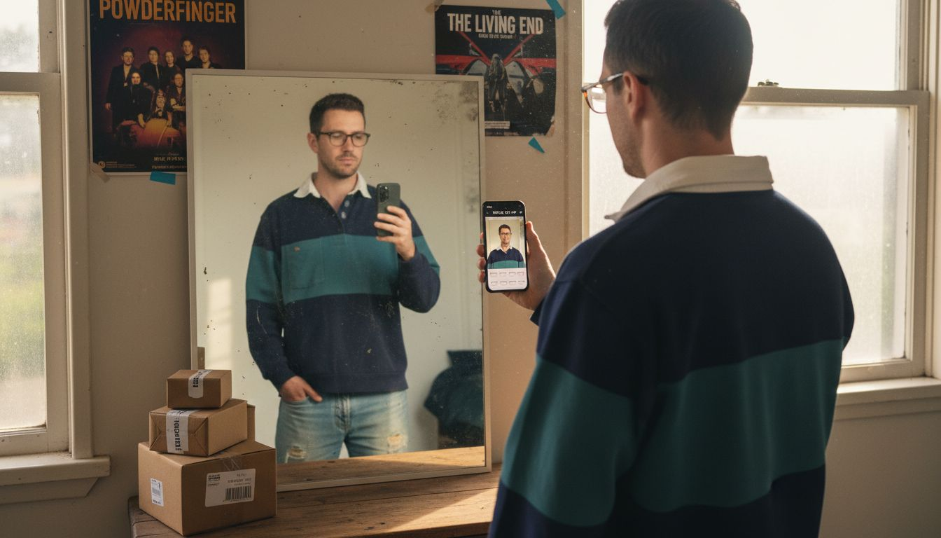 Man using phone for eyewear virtual try-on