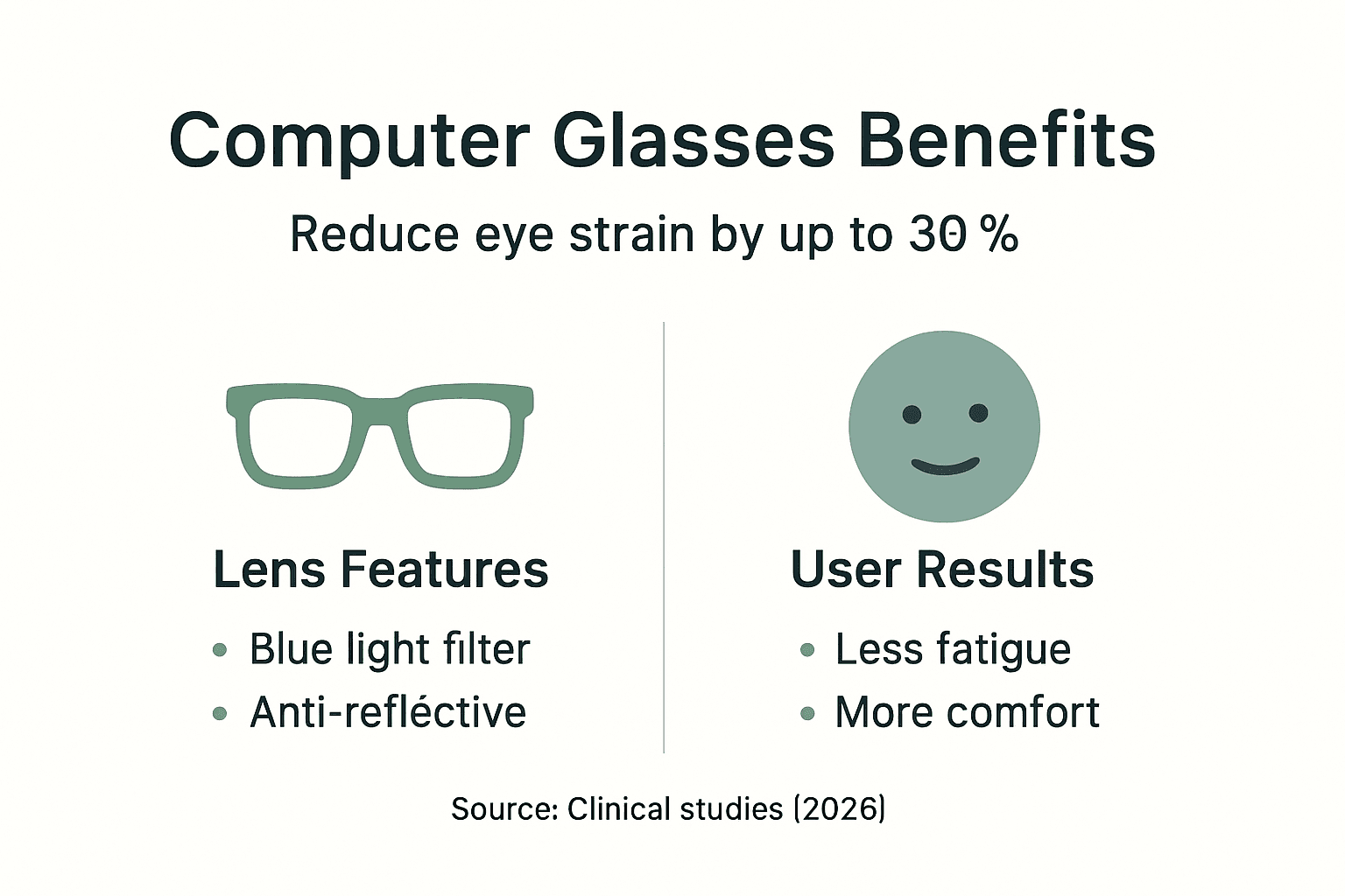 Infographic showing computer glasses key benefits