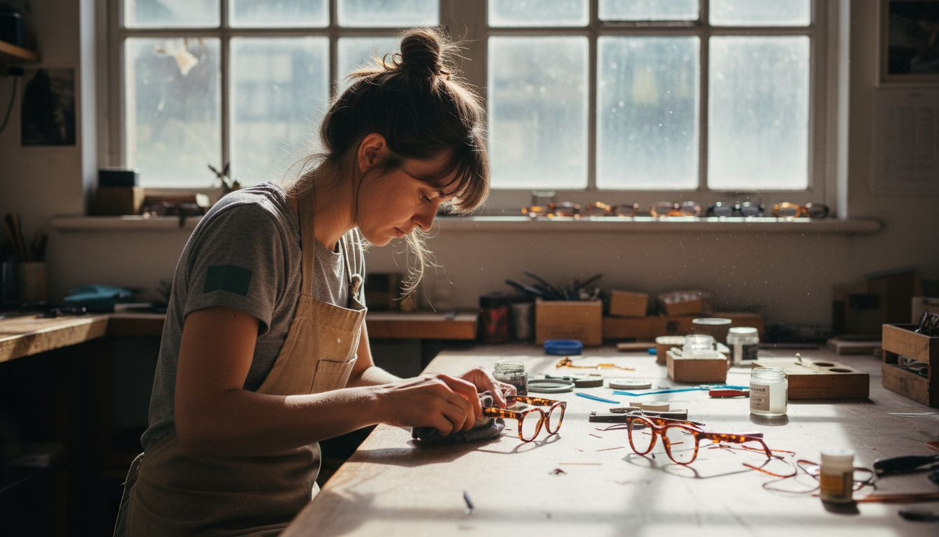 Artisan polishing acetate eyeglass frames