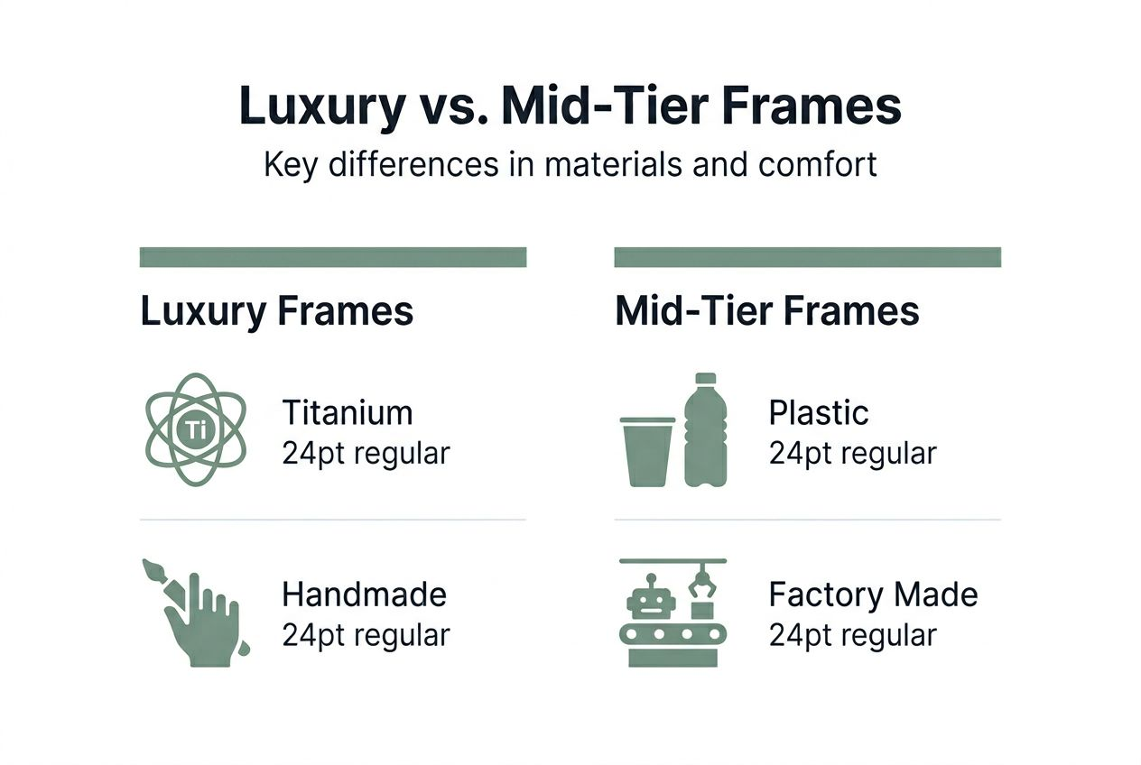 Infographic comparing luxury to mid-tier eyeglass frames