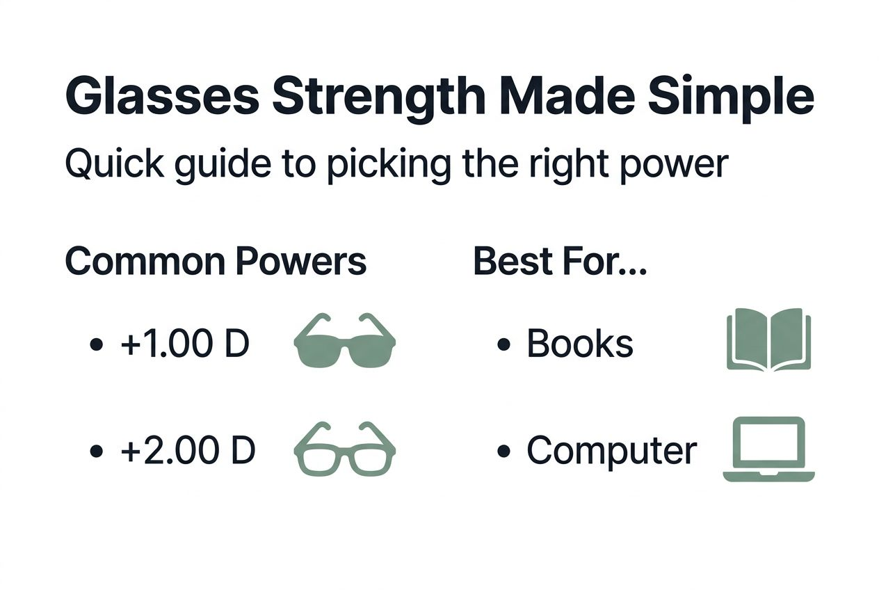 Infographic with reading glasses strengths and uses
