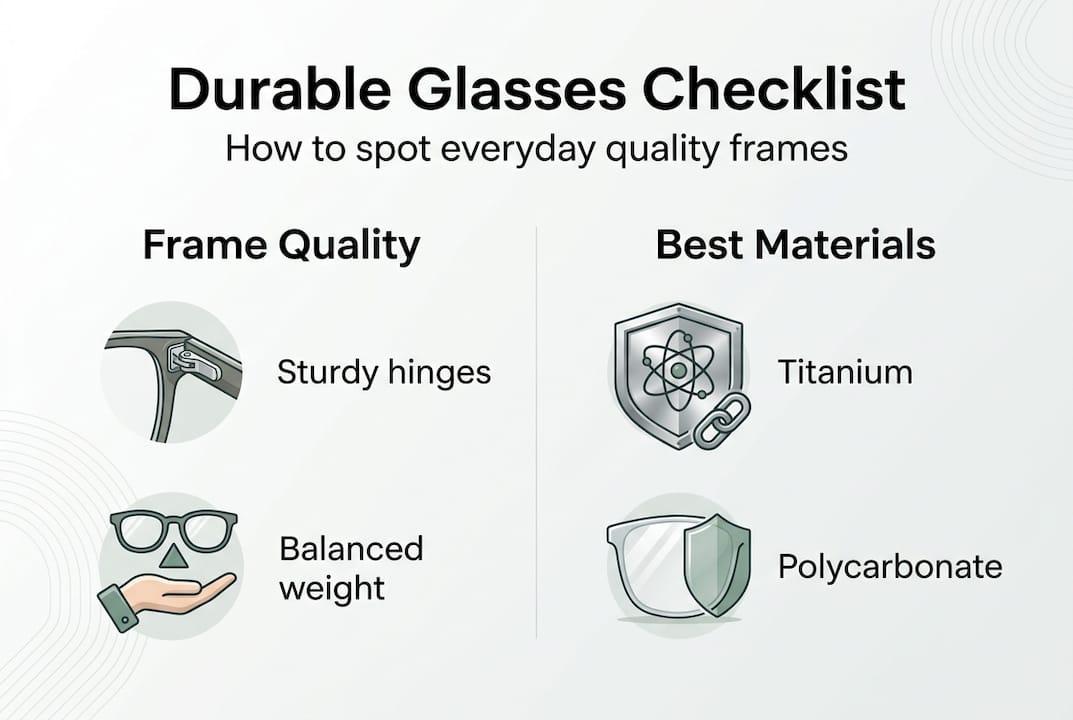 Infographic of durable glasses feature checklist