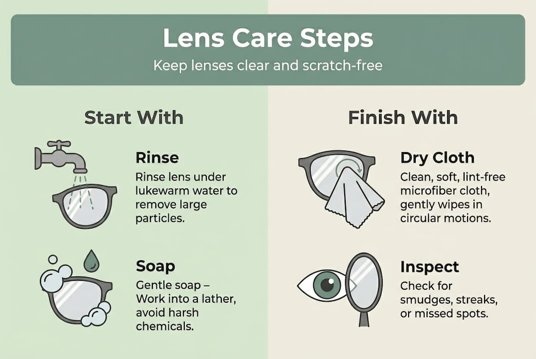 Infographic showing steps to clean lenses
