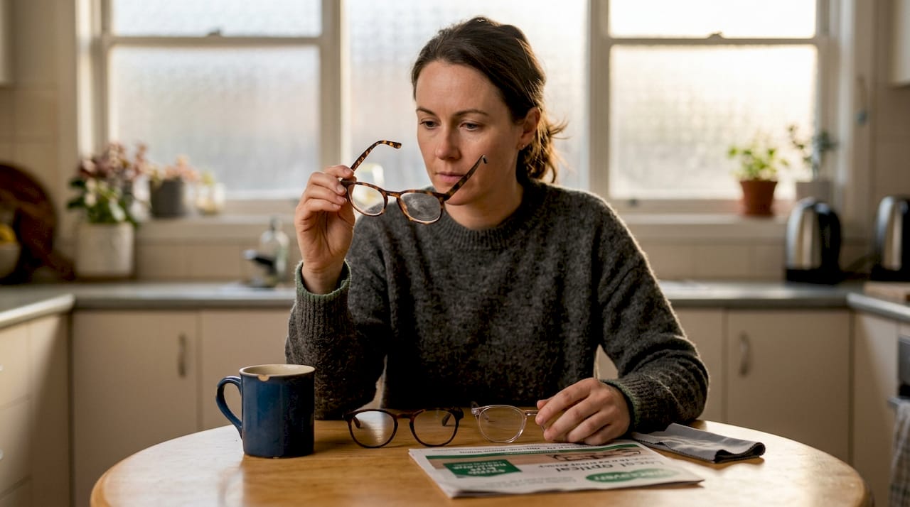 Woman comparing acetate and polycarbonate glasses