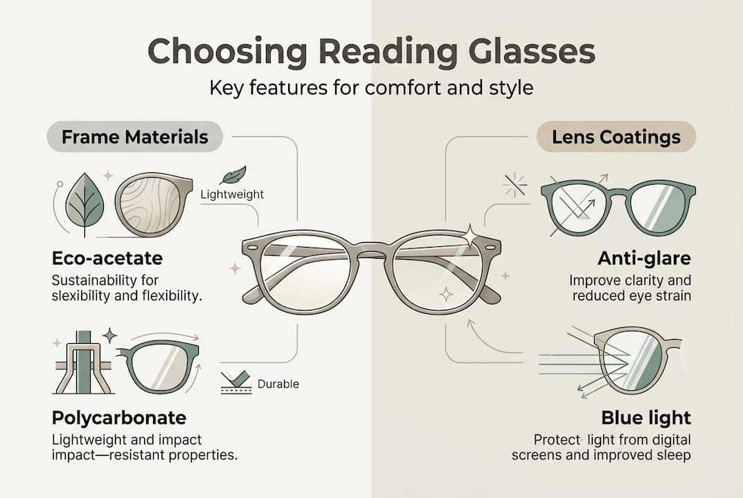 Infographic of reading glasses features and benefits
