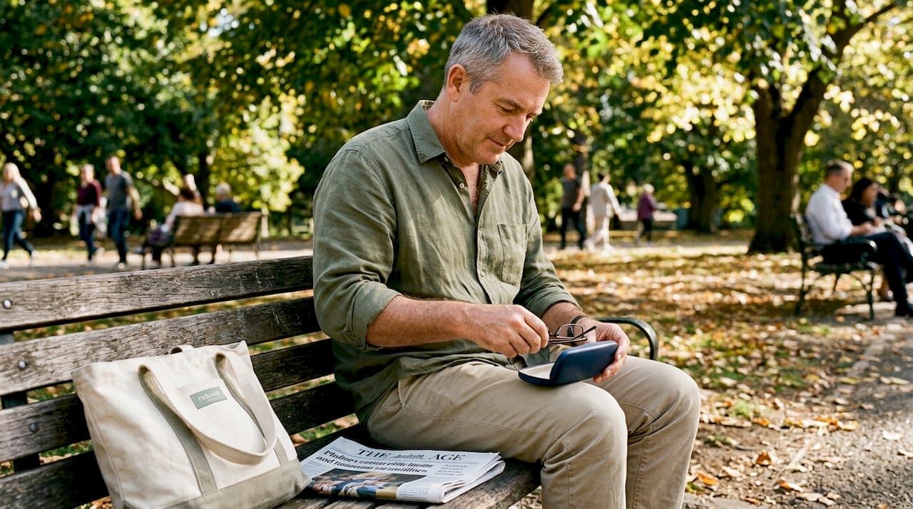 Man putting glasses into hard-shell case