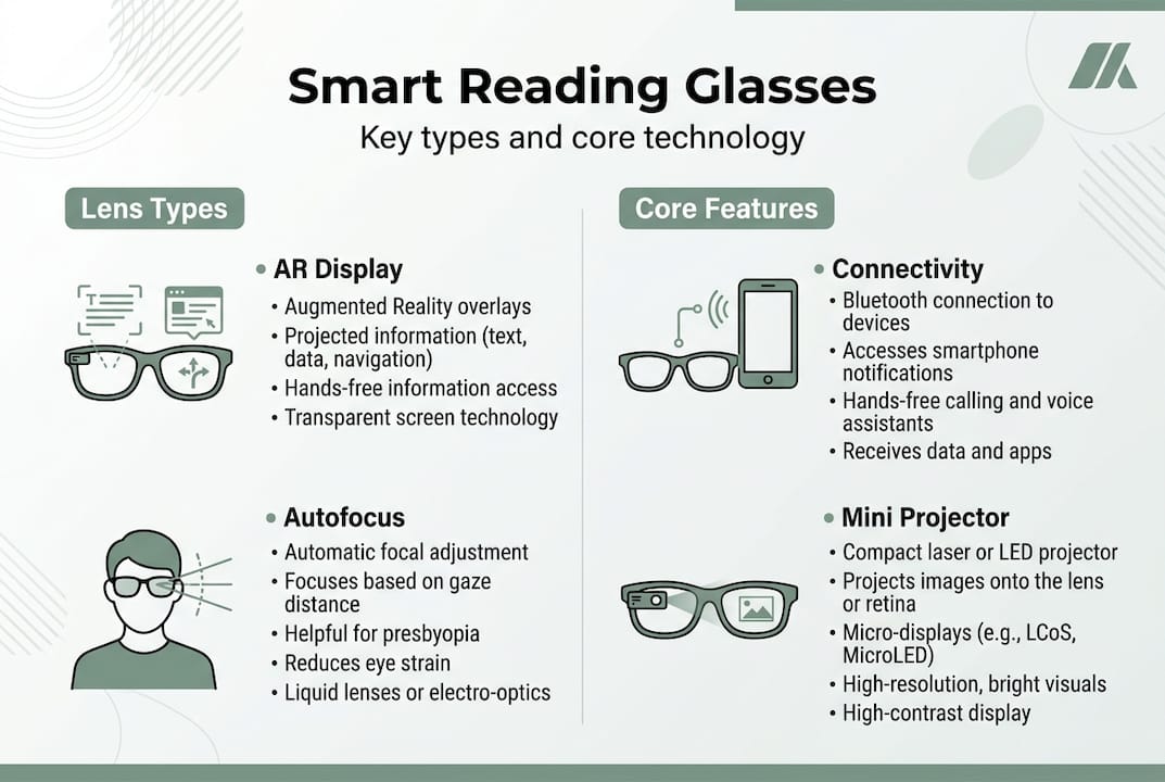 Infographic of smart glasses types and features