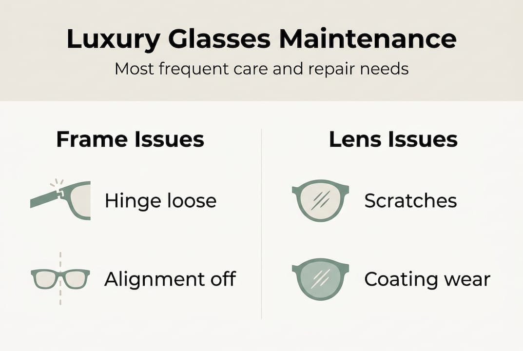 Infographic showing luxury glasses maintenance issues
