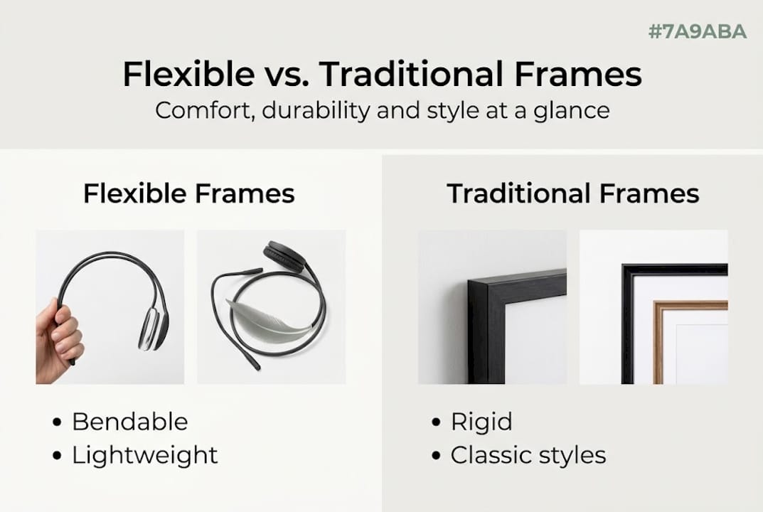 Infographic comparing flexible and traditional eyewear frames