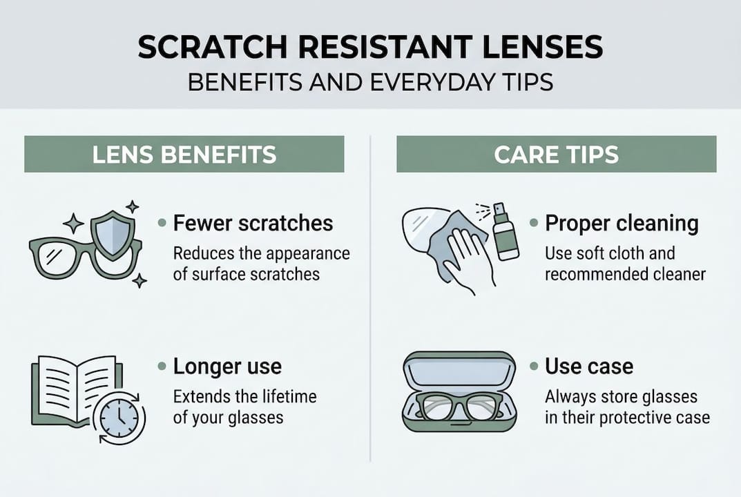 Infographic of scratch resistant lens benefits and tips