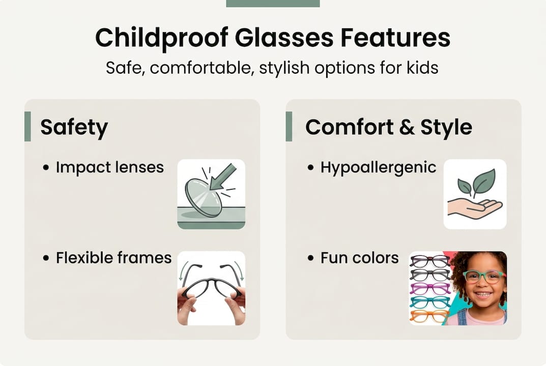 Infographic showing safe stylish glasses features