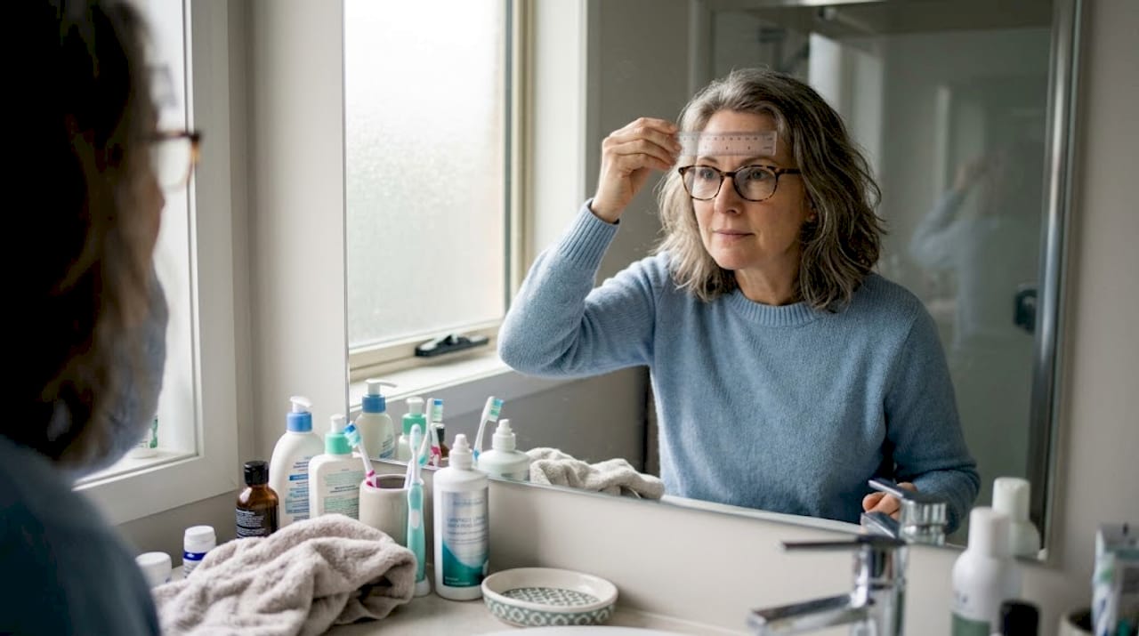 Woman measuring pupillary distance with ruler